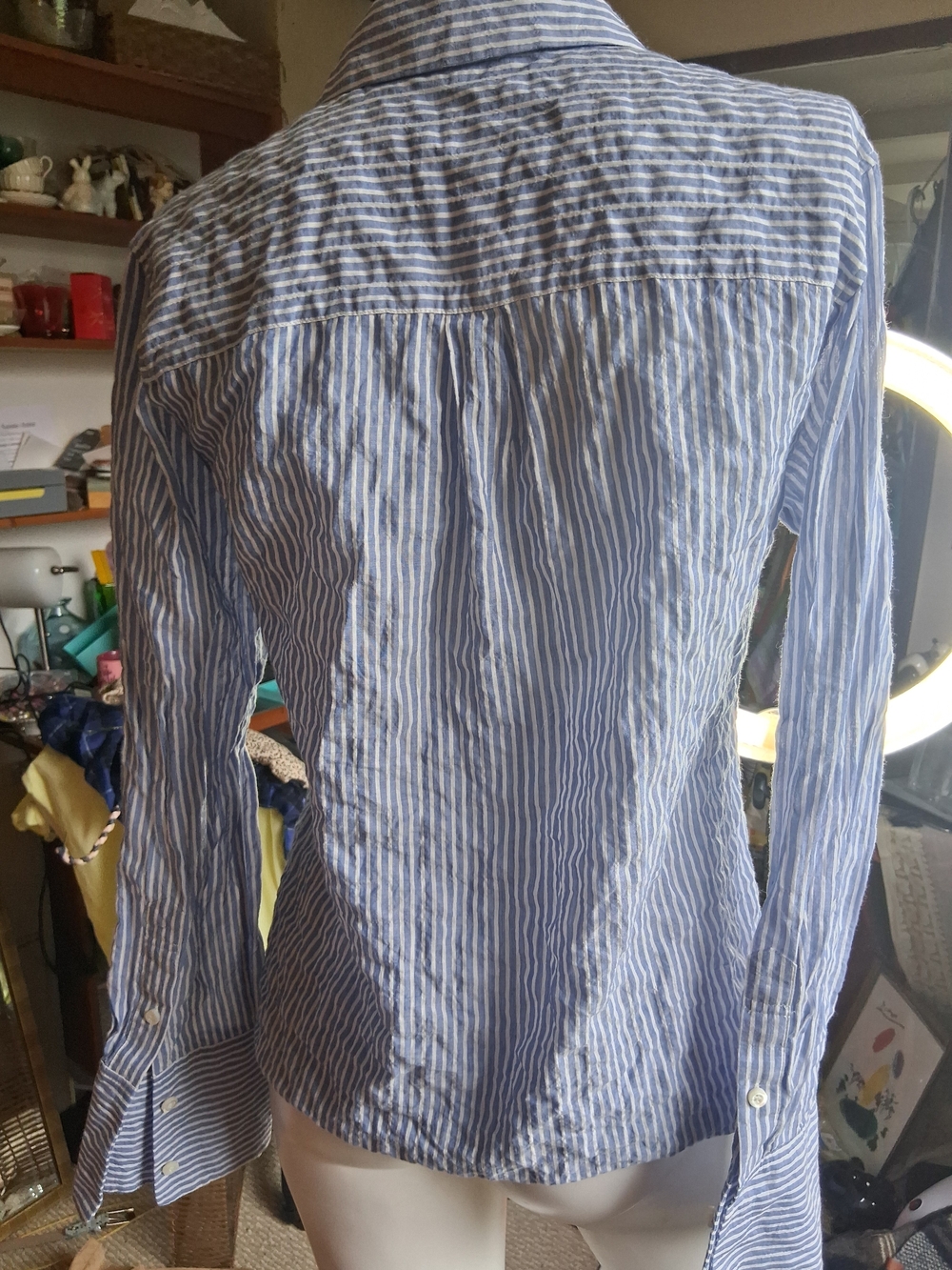 Theory Blue and White Womens Striped Button-Down Shirt M - Picture 2 of 4
